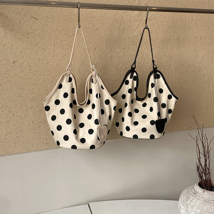Polka Dot Canvas Hobo Bag