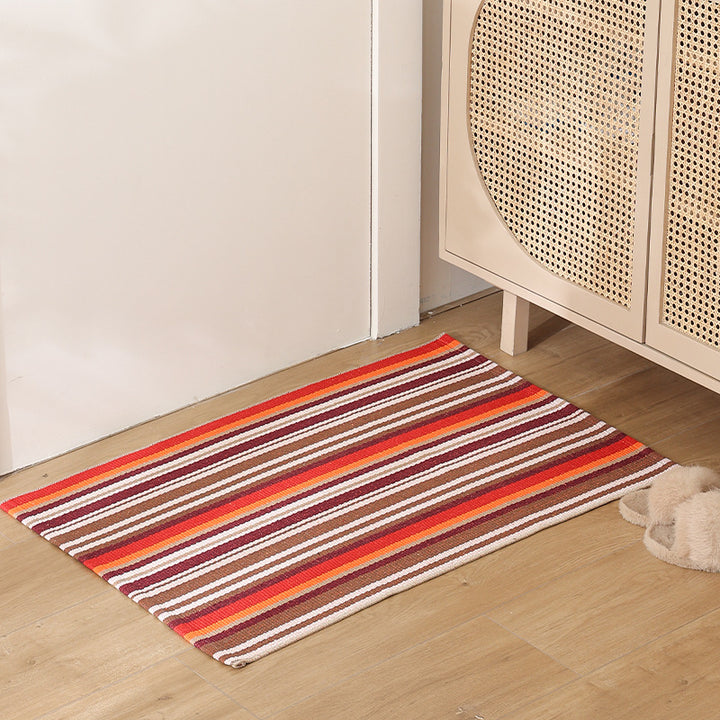 Flat striped carpet runner made of cotton blend with anti-slip coating and easy-care woven structure