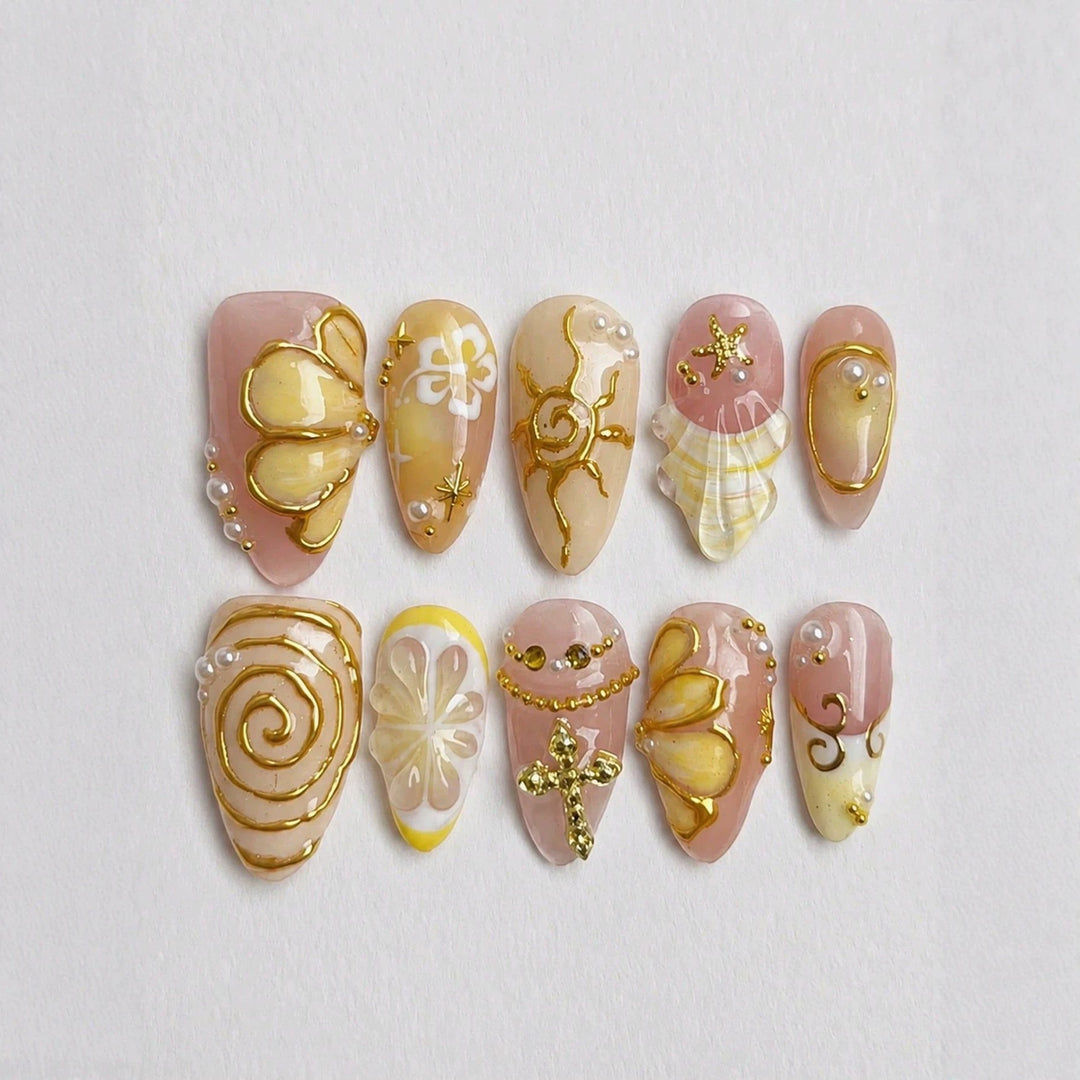 Artistic Floral Premium Press-On Nail Set Stornfield