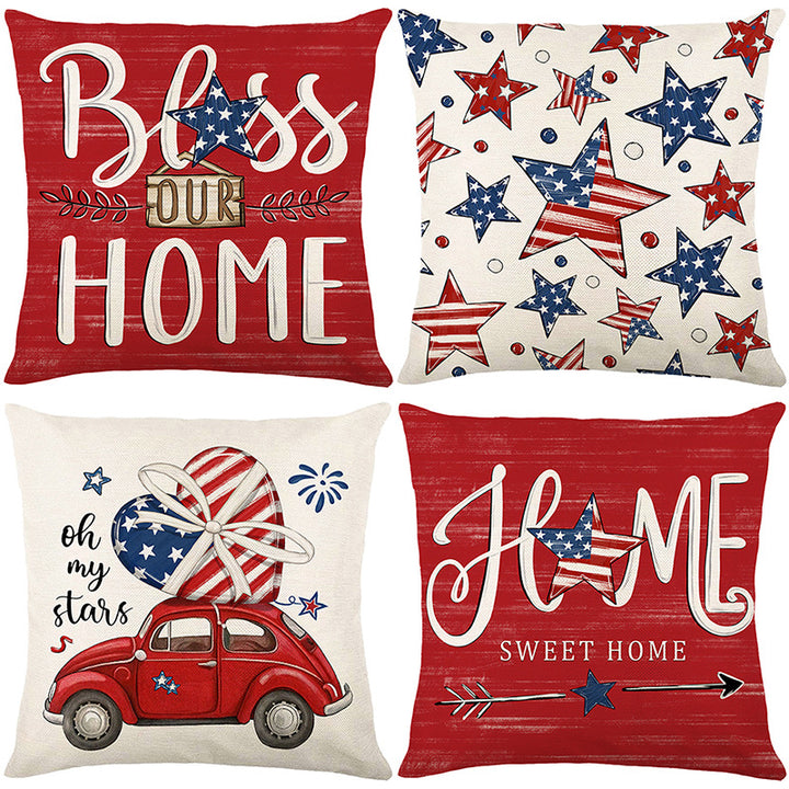 Patriotic Rustic Farmhouse Throw Pillow Cover with Star Accent