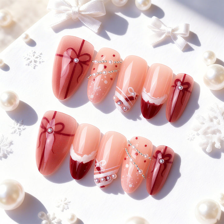 Elegant Gift-Themed Press-On Nail Art Stornfield