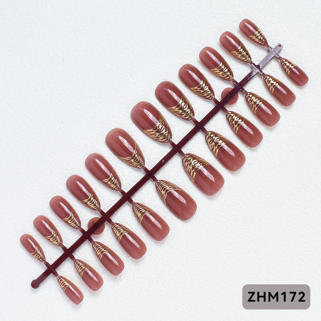 Elegant Press-On Nail Tips with Gold Detailing Stornfield