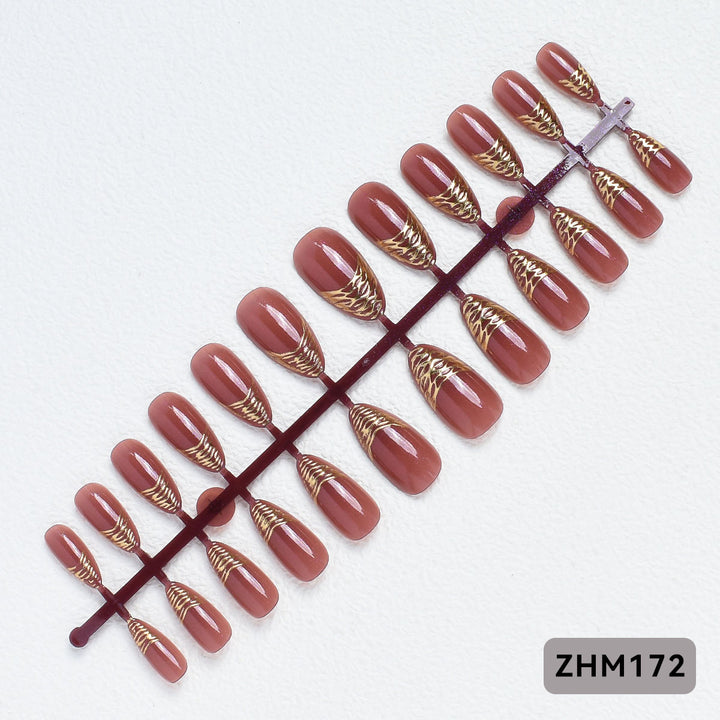 Elegant Press-On Nail Tips with Gold Detailing Stornfield