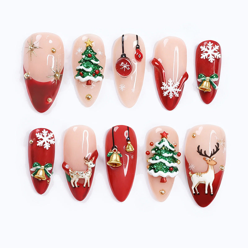Artificial nail set with festive Christmas motifs and sparkling accents Stornfield