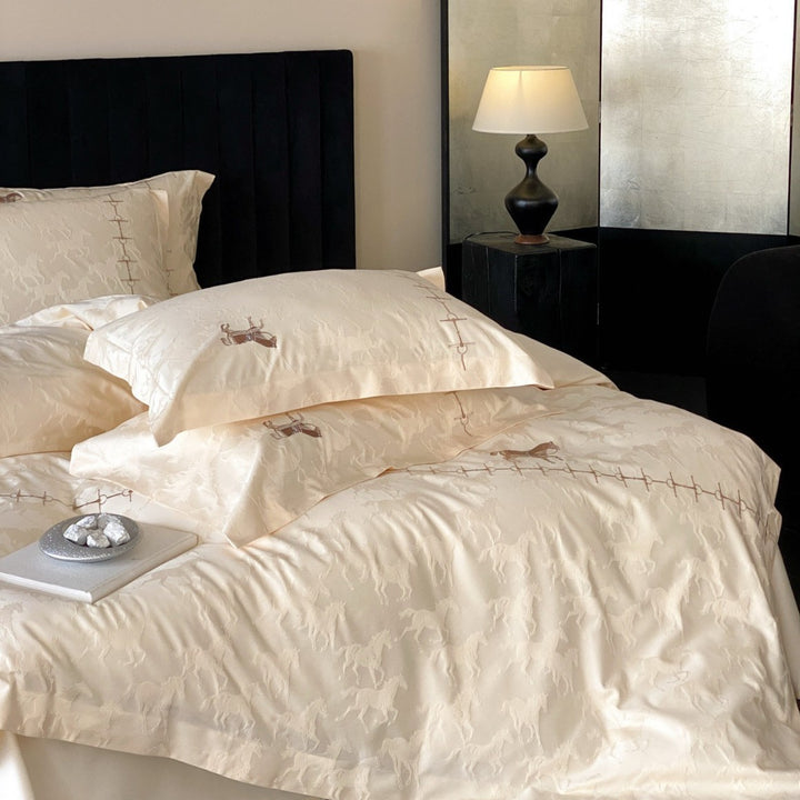 Horse Jacquard Cotton Sateen Duvet Cover Bedding Set