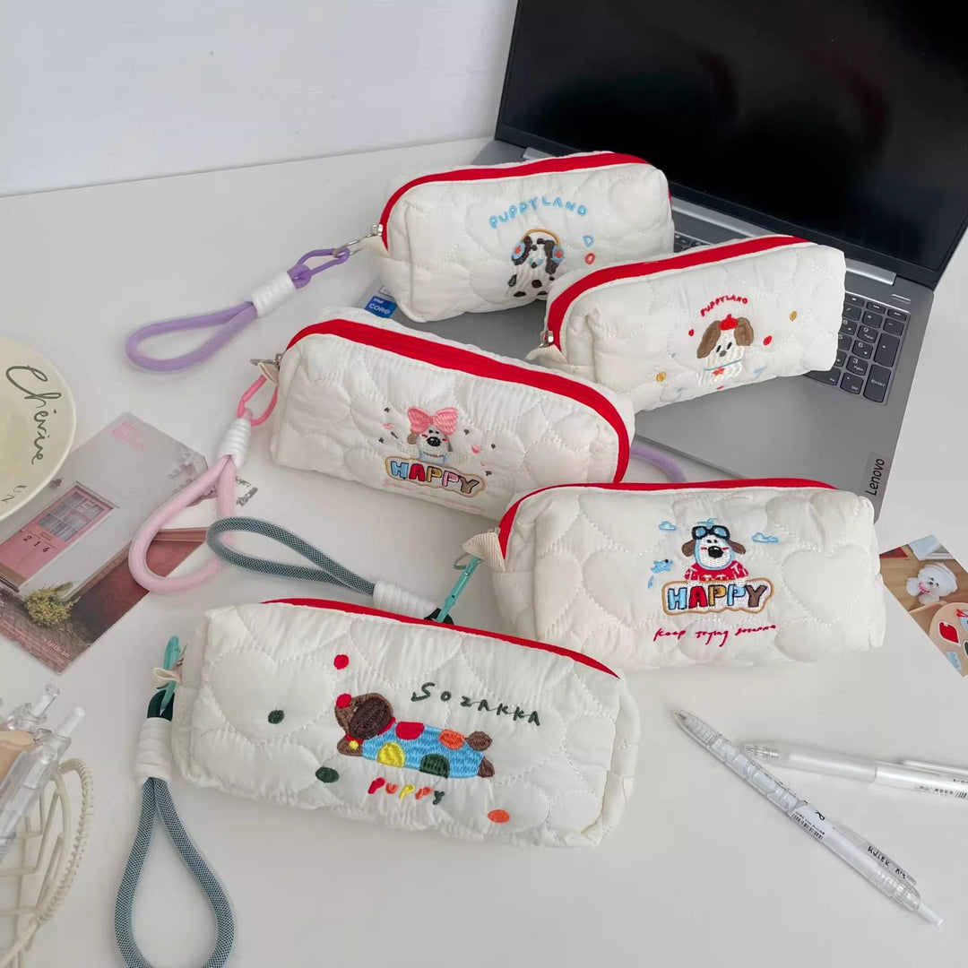 Quilted Dog-Themed Zippered Pencil Case