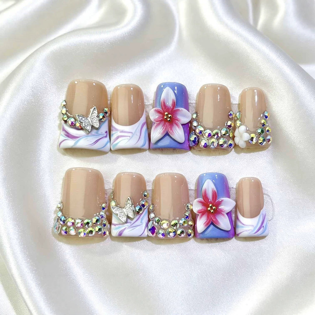 Decorative Floral Nail Art Set with Rhinestones