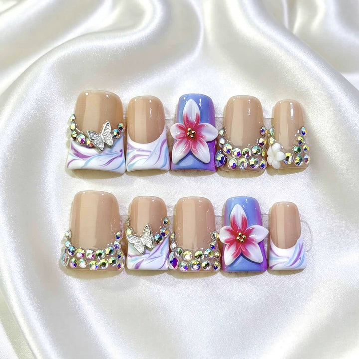 Decorative Floral Nail Art Set with Rhinestones
