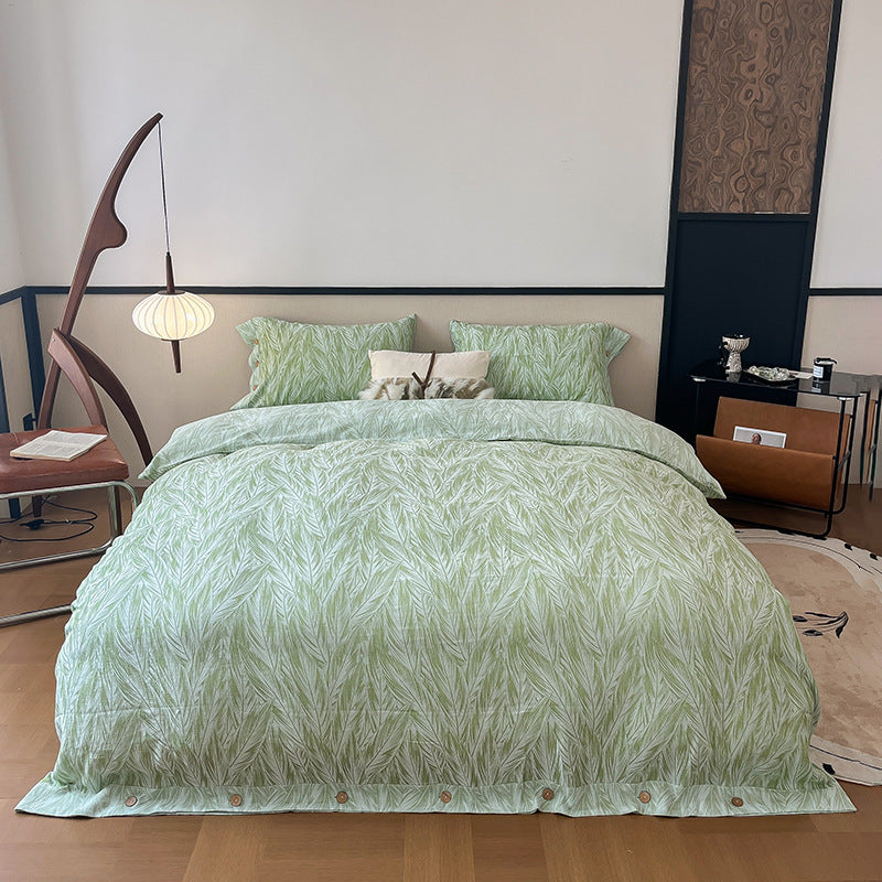 Reversible Cotton Floral Duvet Cover Set with Button Closure & Matching Pillow Shams