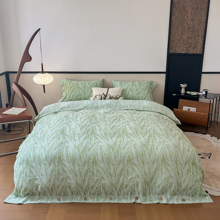 Reversible Cotton Floral Duvet Cover Set with Button Closure & Matching Pillow Shams