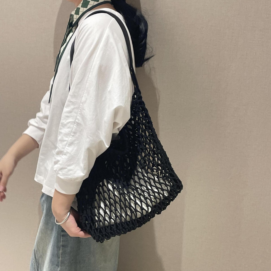Elegant mesh bag with leather handles Stornfield