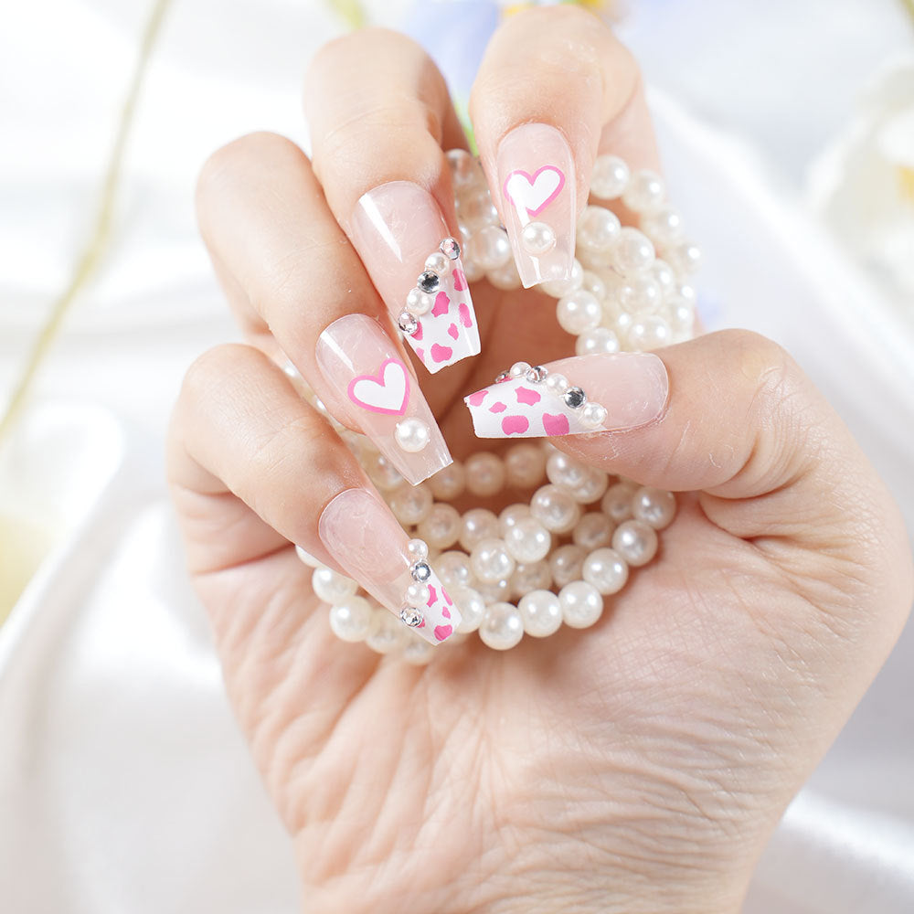 Decorative 3D Heart and Leopard Print Press-On Nail Set Stornfield
