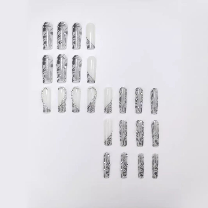 Ornate Press-On Nail Extensions with Rhinestone and Metallic Accents Stornfield