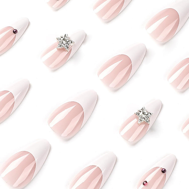 Artificial nail set with elegant French tips and sparkling accents Stornfield
