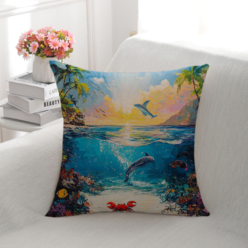 Artistic Dolphin-Themed Decorative Pillow