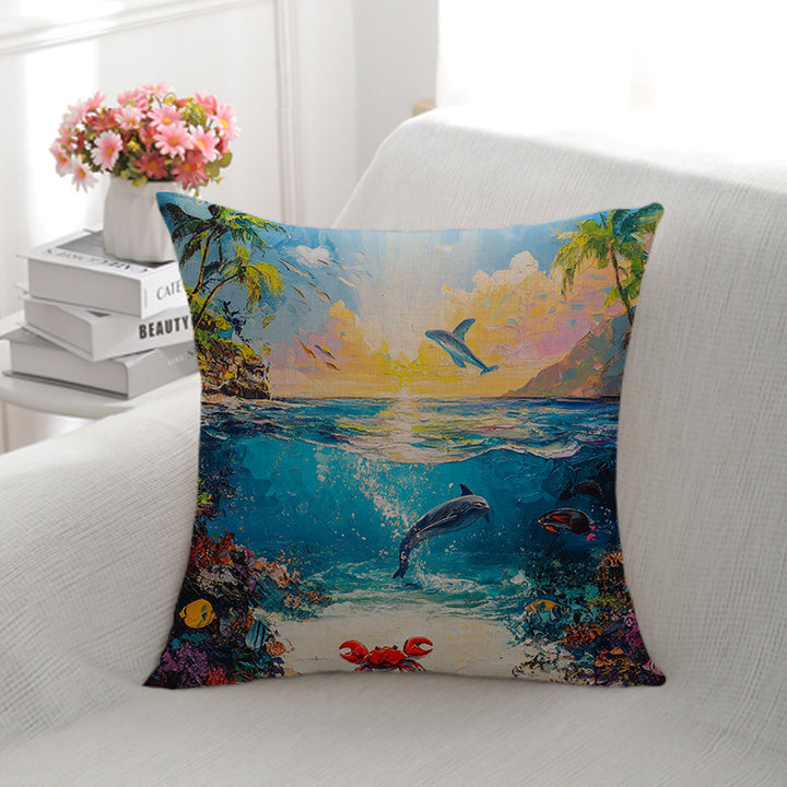 Artistic Dolphin-Themed Decorative Pillow