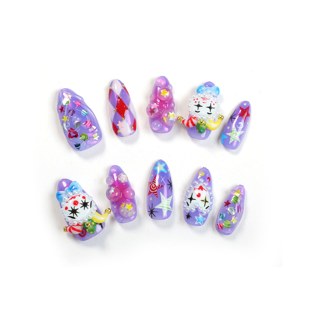 Creative nail art set with playful animal designs and glitter elements Stornfield