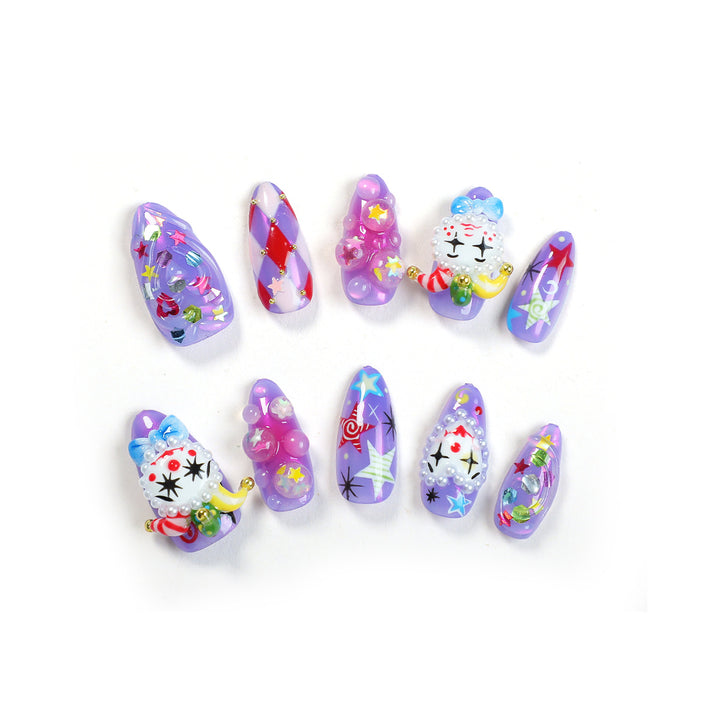Creative nail art set with playful animal designs and glitter elements Stornfield