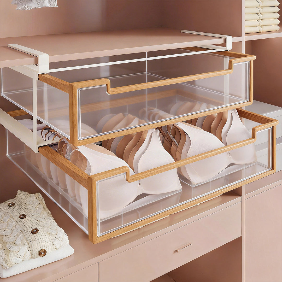 Under-Shelf Pull-Out Mesh Bra and Lingerie Drawer Organizer with Clamp Mount