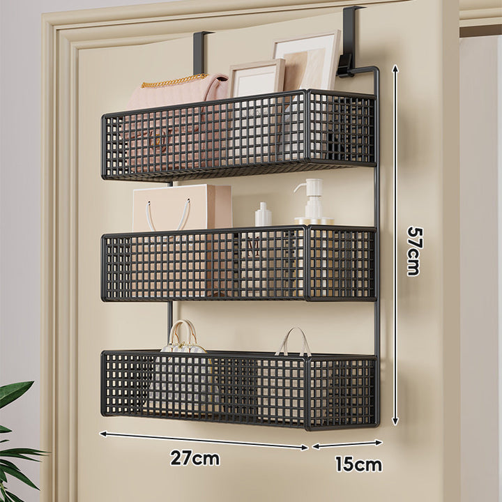 Over-Door Double-Tier Grid Hanging Storage Basket