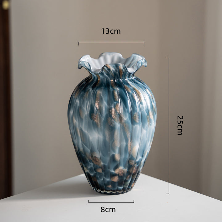 Handblown Sculptural Rippled Bulb Vase with Ruffled Neck Stornfield