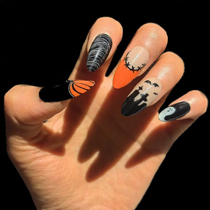 Artful Ghost-Themed Press-On Nails Stornfield