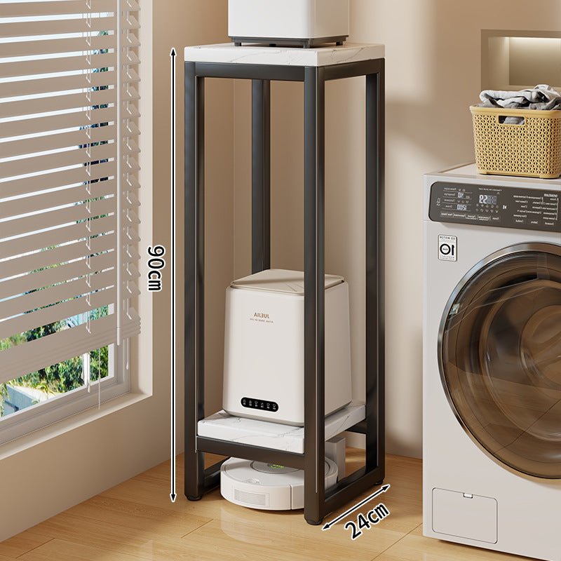 Narrow Two-Tier Metal Appliance Stand with Faux Marble Shelves