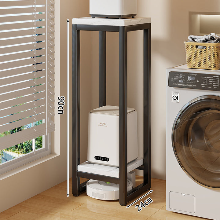 Narrow Two-Tier Metal Appliance Stand with Faux Marble Shelves