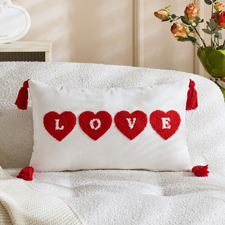 Tufted Tic-Tac-Toe Chenille Decorative Throw Pillow with Corner Tassels