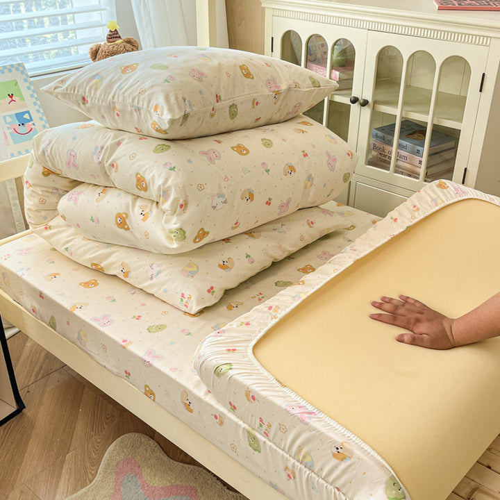 Floral Cotton Sateen Bedding Set with Quilted Duvet Pillow and Memory Foam Topper