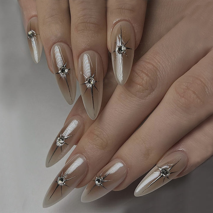 Nail set with elegant rhinestone accents and contoured design Stornfield