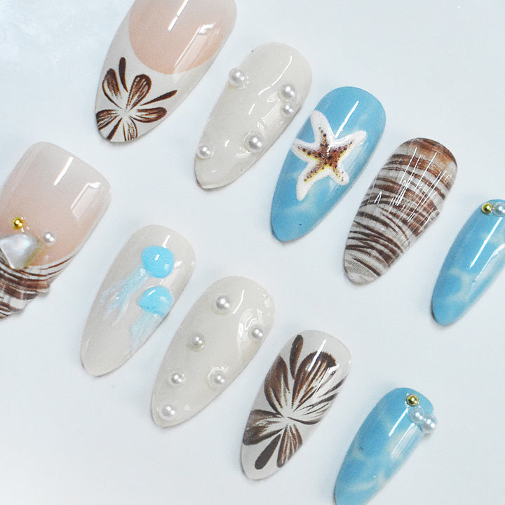 Seashell-Themed Press-On Nail Extensions Stornfield