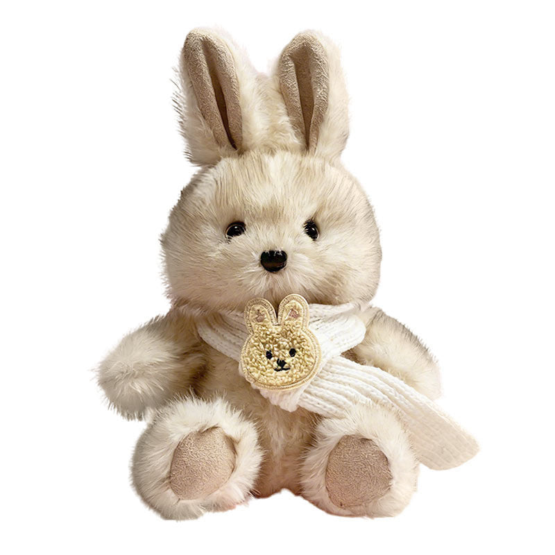 Plush Sitting Bunny Comforter Toy with Ultra-Soft Faux Fur, Embroidered Face and Knit Scarf Stornfield