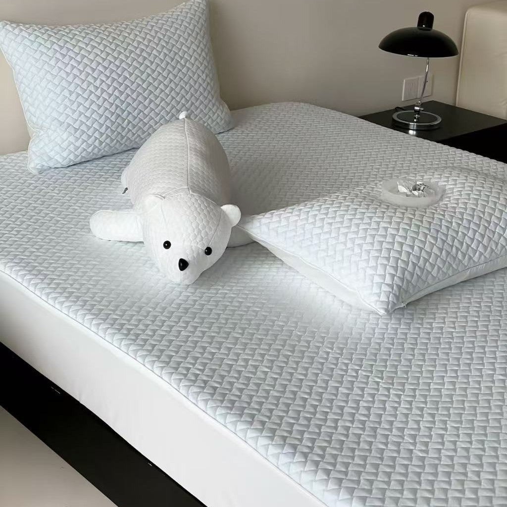 Quilted mattress topper set with non-slip underside, breathable microfiber and pillowcases