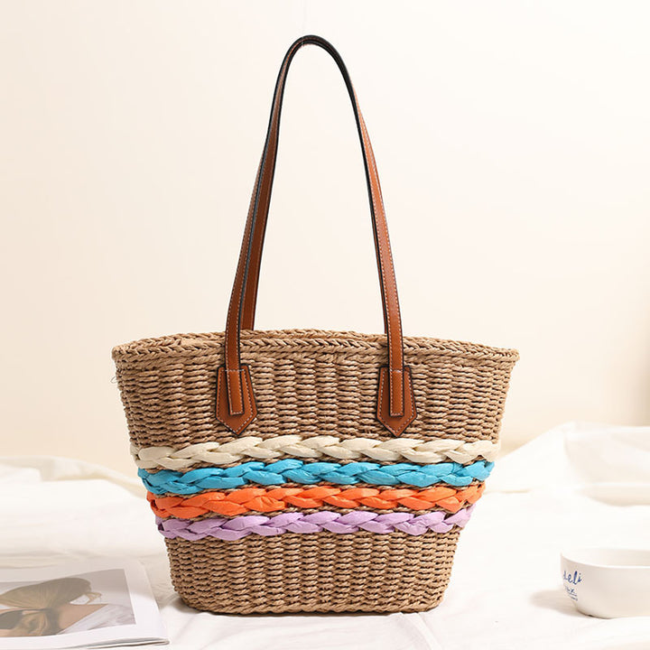 Curvy straw bag with colorful woven accents Stornfield