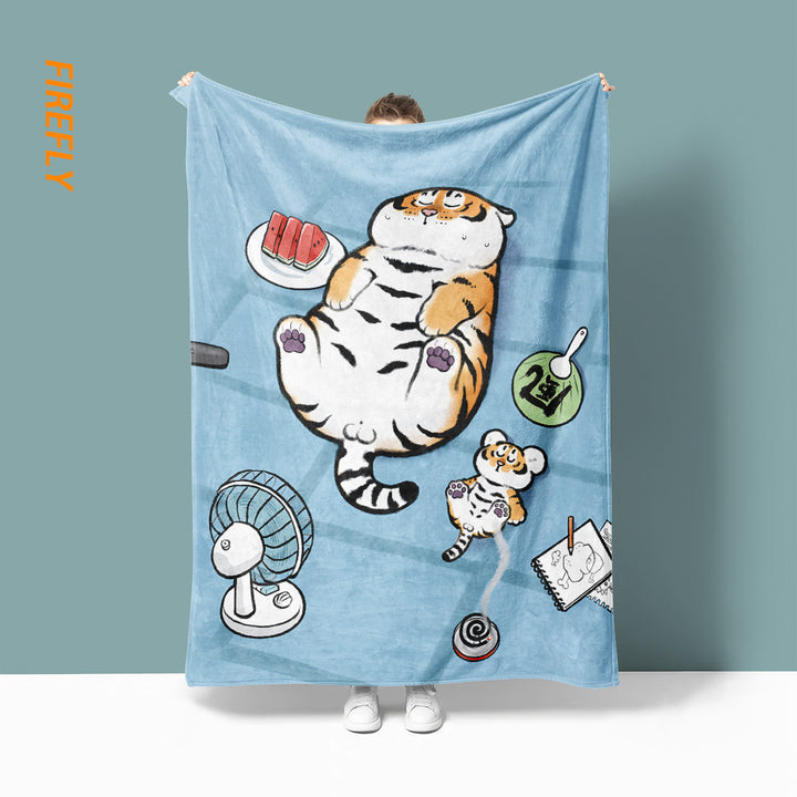 Soft Plush Cartoon Tiger-Themed Throw Blanket