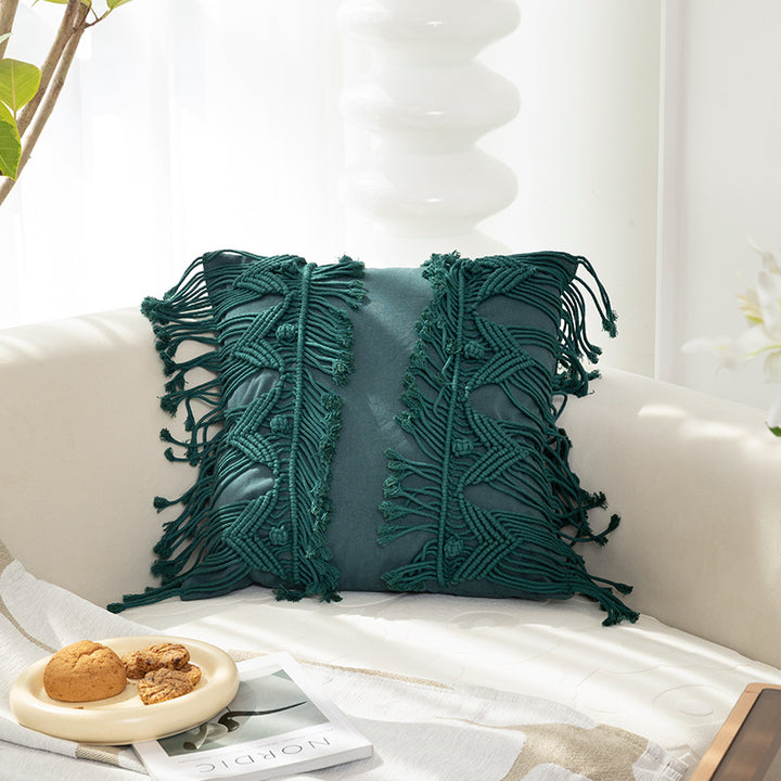 Macrame Front Cushion with Hand-Knotted Fringe Trim