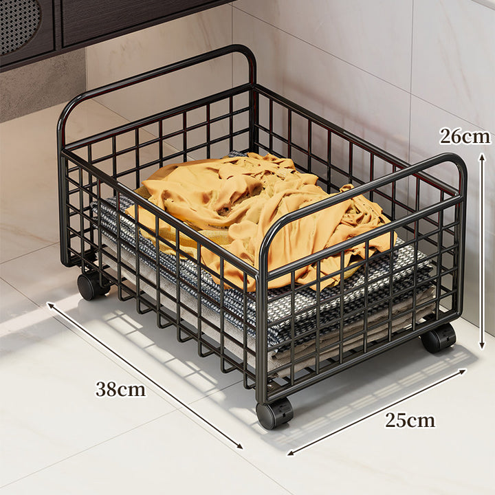 Metal Grid Storage Basket with Carry Handles for Shelving and Cabinet Organization