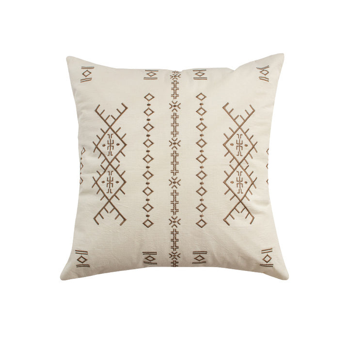 Square decorative cushion with fine relief embroidery in ethnic design and removable cover Stornfield