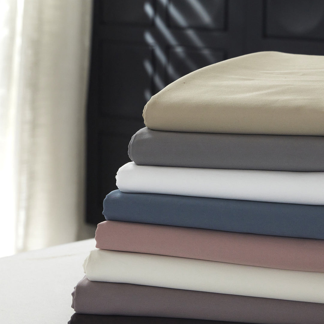 Smooth Cotton-Sateen Flat Sheet and Oxford Pillowcase Set Hotel-Style Silky Finish