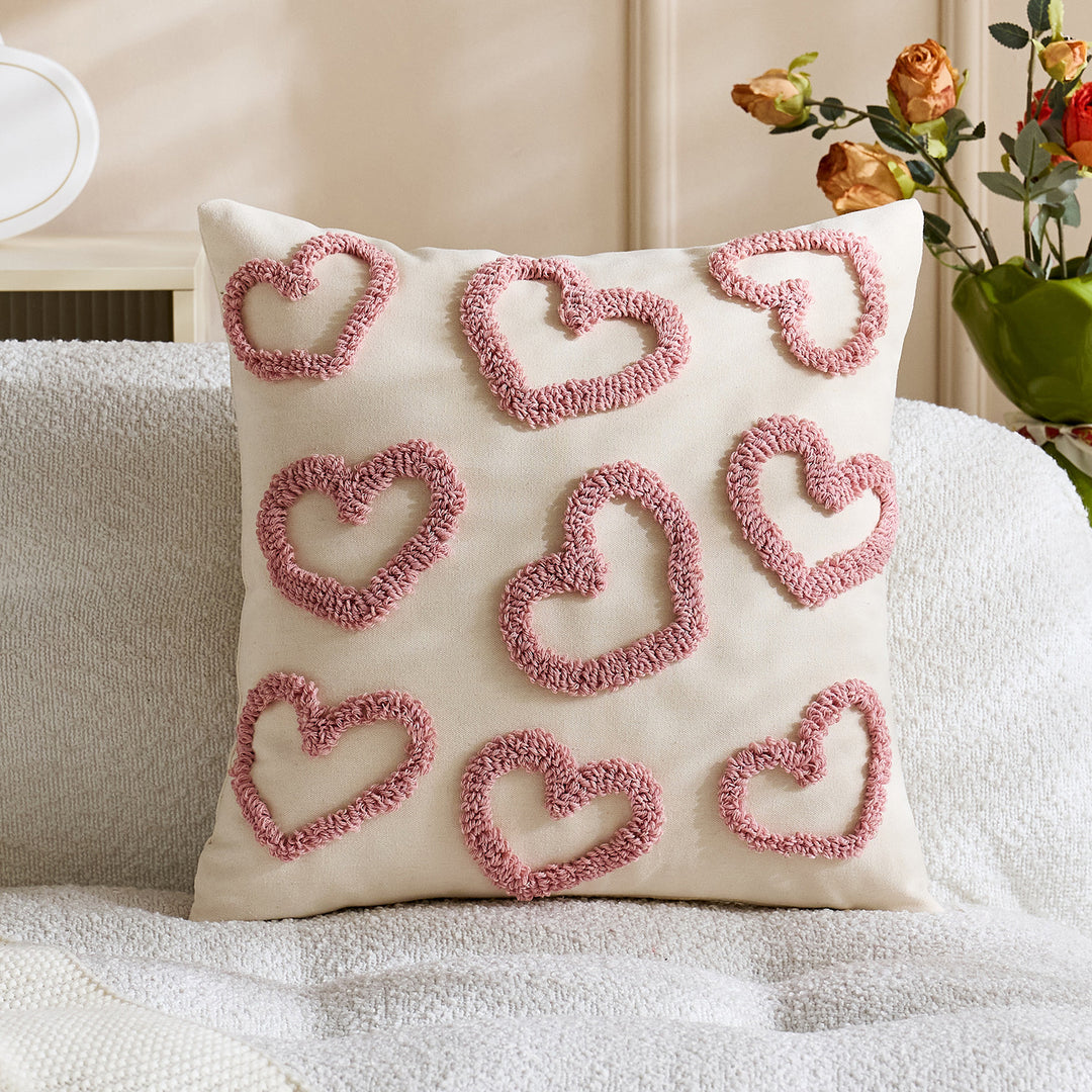 Handcrafted Tufted Heart-Pattern Lumbar Throw Pillow Cover