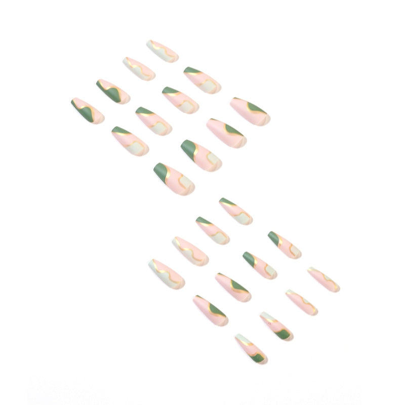 Artful Nail Extensions with Elegant Gold Decoration Design Stornfield