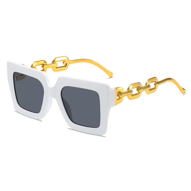 Women's fashionable sunglasses with unique rectangular frame and chain details Stornfield