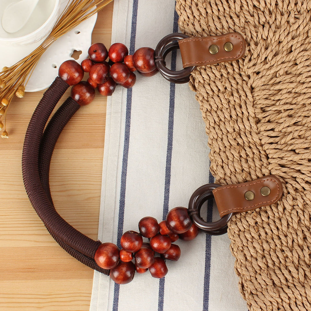 Basket bag with elegant wooden handles and textured surface Stornfield