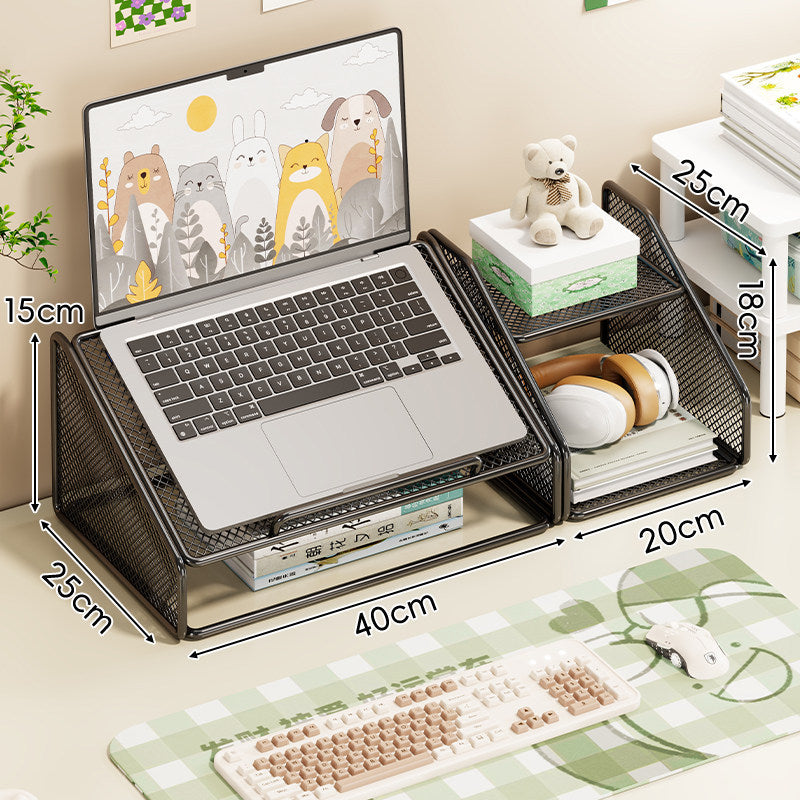 Mesh Metal Multi-Compartment Laptop Riser with Slanted Accessory Bins