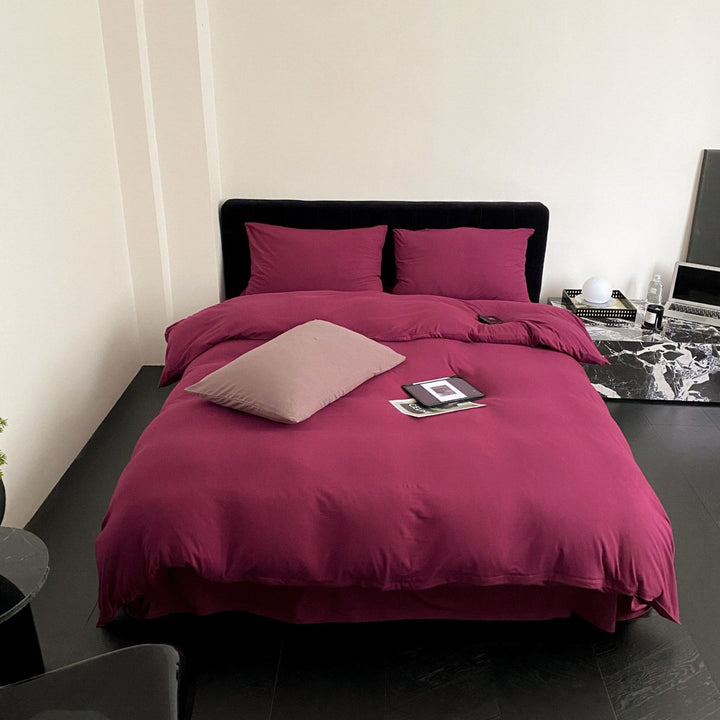 Washed Cotton Duvet Cover Set with Breathable Percale Weave, Deep Corner Ties & Envelope Pillowcases