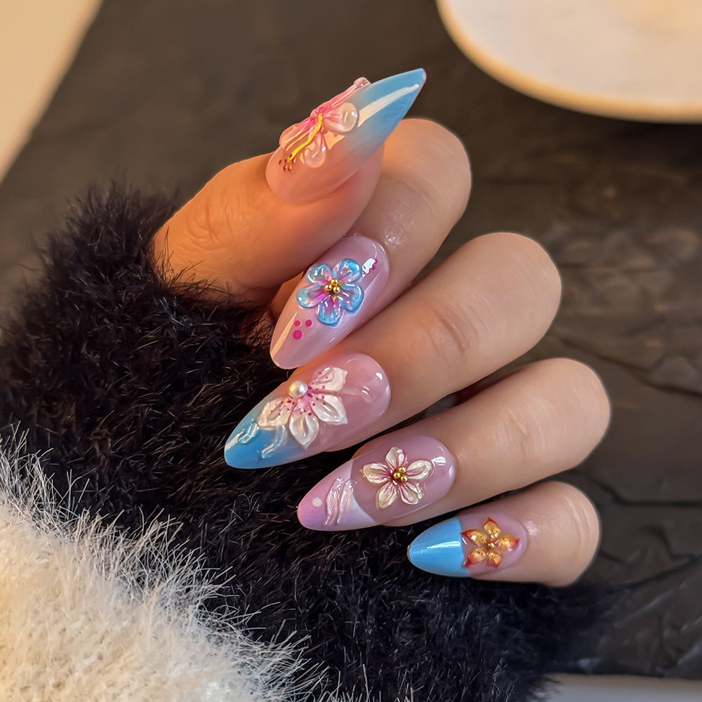 Artistic Floral-Designed Press-On Nail Set Stornfield