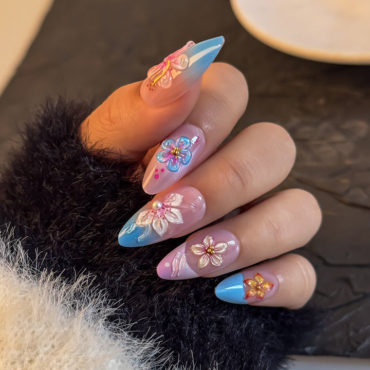 Artistic Floral-Designed Press-On Nail Set Stornfield