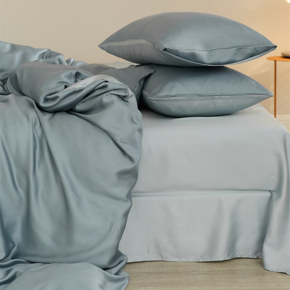Reversible satin bedding set with a silky glossy feel and skin-friendly cotton blend