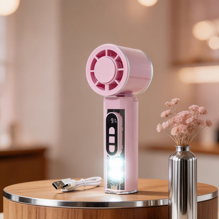 Women Portable Mini Fan with Digital Display and LED Lighting Stornfield